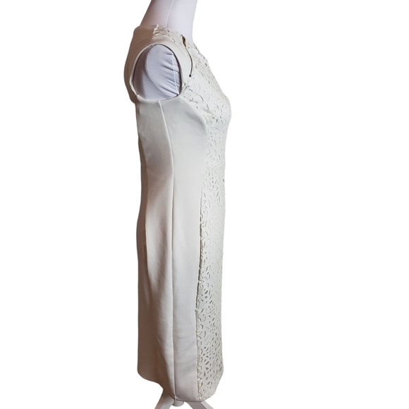 Enfocus Studio Ivory Sheath Dress Size 4 Floral Cutout Stretch Cocktail Party - Picture 4 of 16